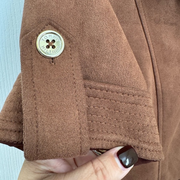 TOMMY HILFIGER SHIRTDRESS. FAUX SUEDE A-LINE. FLATTERING. ELEGANT BROWN COGNAC - Picture 7 of 16
